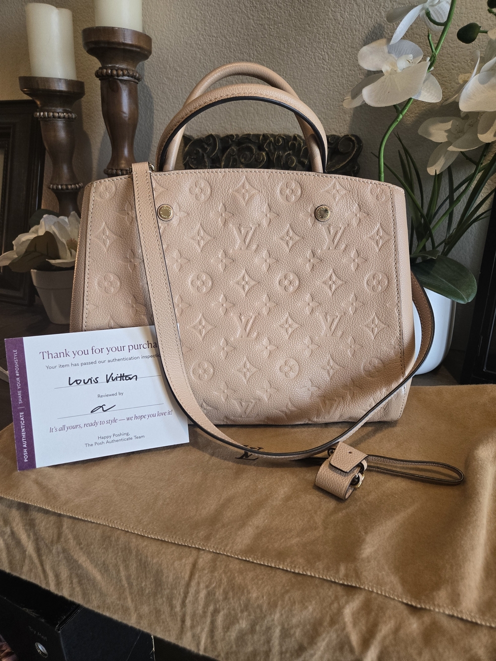 Louis Vuitton Beige Embossed Monogram Leather Tote